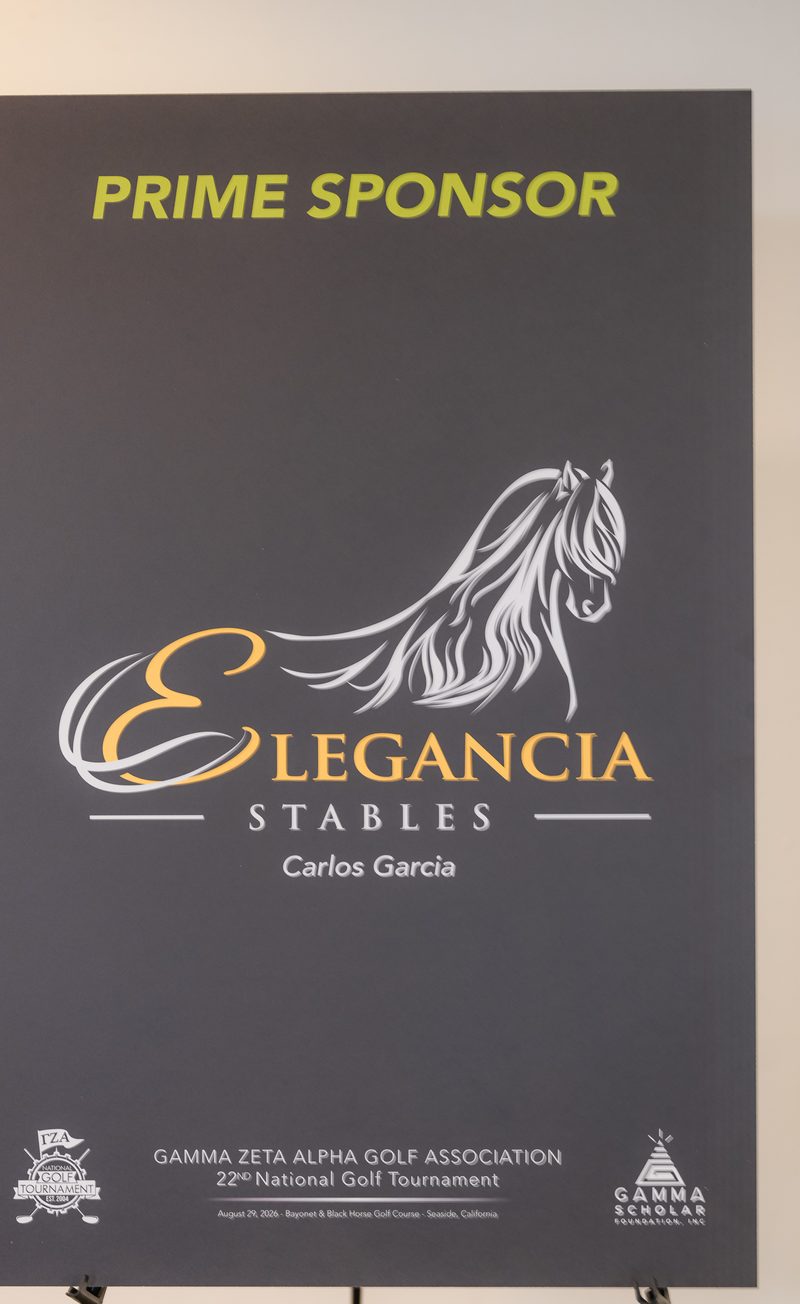 Prime Sponsor Elegancia Stables, front and center in the clubhouse
